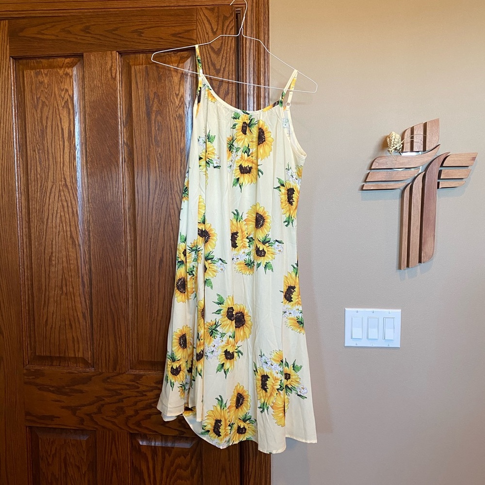Kenoce Yellow Swing Sunflower Print Beach Dress